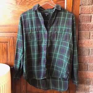 Madewell green flannel plaid button up Med classic